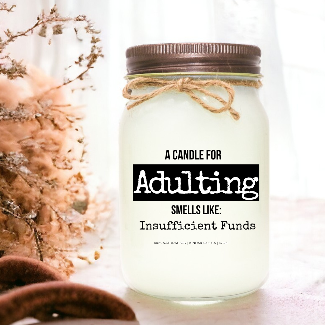 KINDMOOSE CANDLE CO 16 oz Candle Apple Pie / Black Adulting:  Infused with insufficient funds - Black Lid