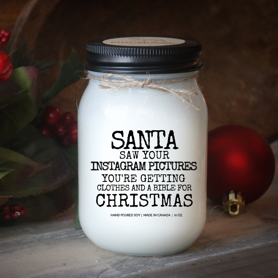 KINDMOOSE CANDLE CO 16 oz Candle Apple Harvest / Black Santa Saw Your Instagram KINDMOOSE Candle Co. - The Funniest Candles for the Holidays!