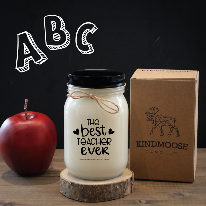 KINDMOOSE CANDLE CO 16 oz Candle Apple Pie / Black Best Teacher Ever - Black Lid