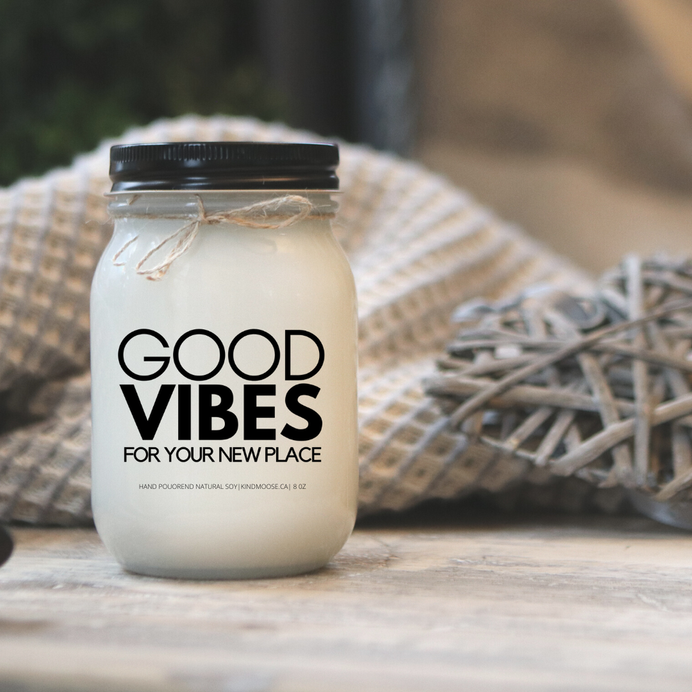 KINDMOOSE CANDLE CO 16 oz Candle Apple Pie / Black Good Vibes For Your New Place Good Vibes For Your New Place, Soy Candles Made in Canada