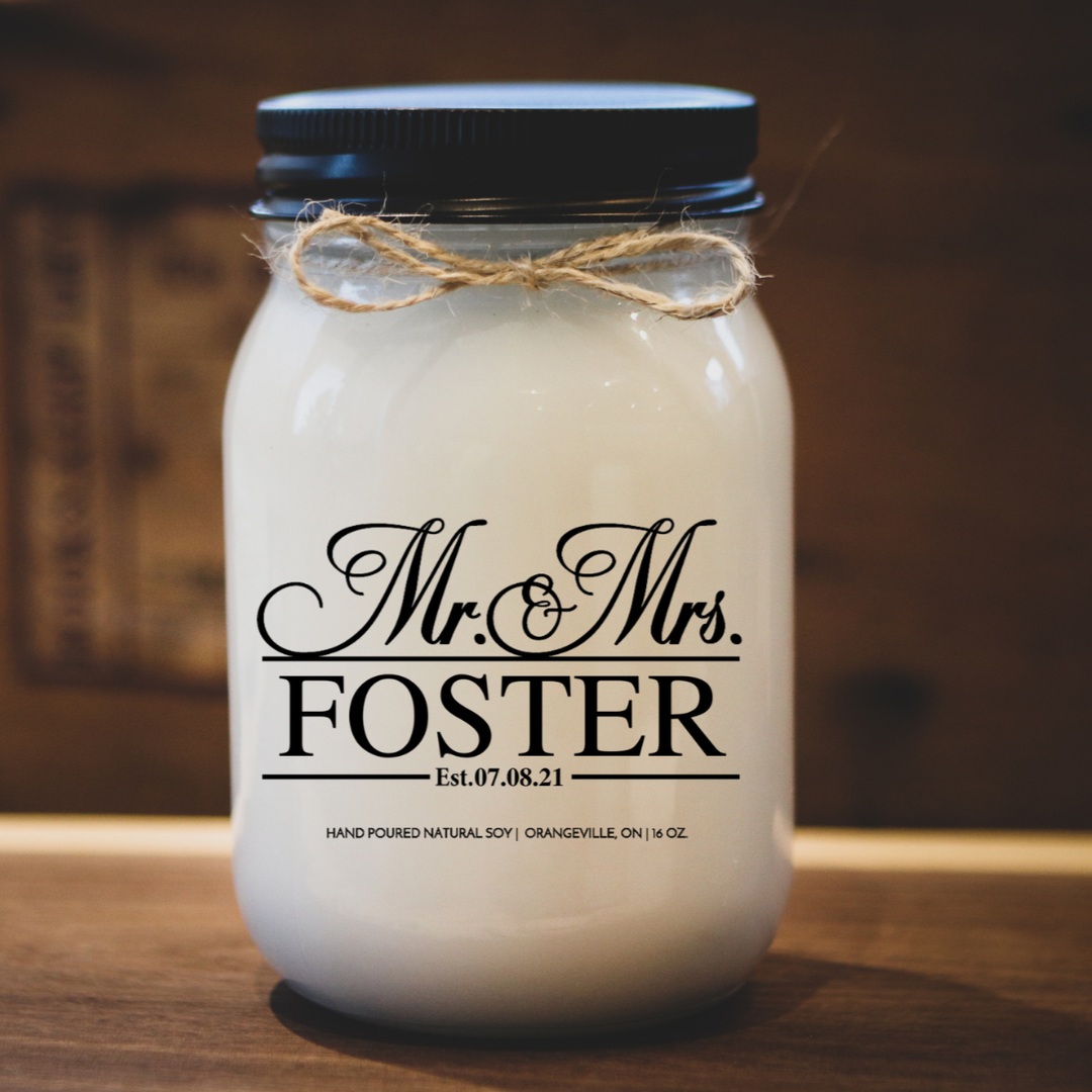 KINDMOOSE CANDLE CO 16 oz Candle Apple Pie / Black Mr. & Mrs...... Customizable