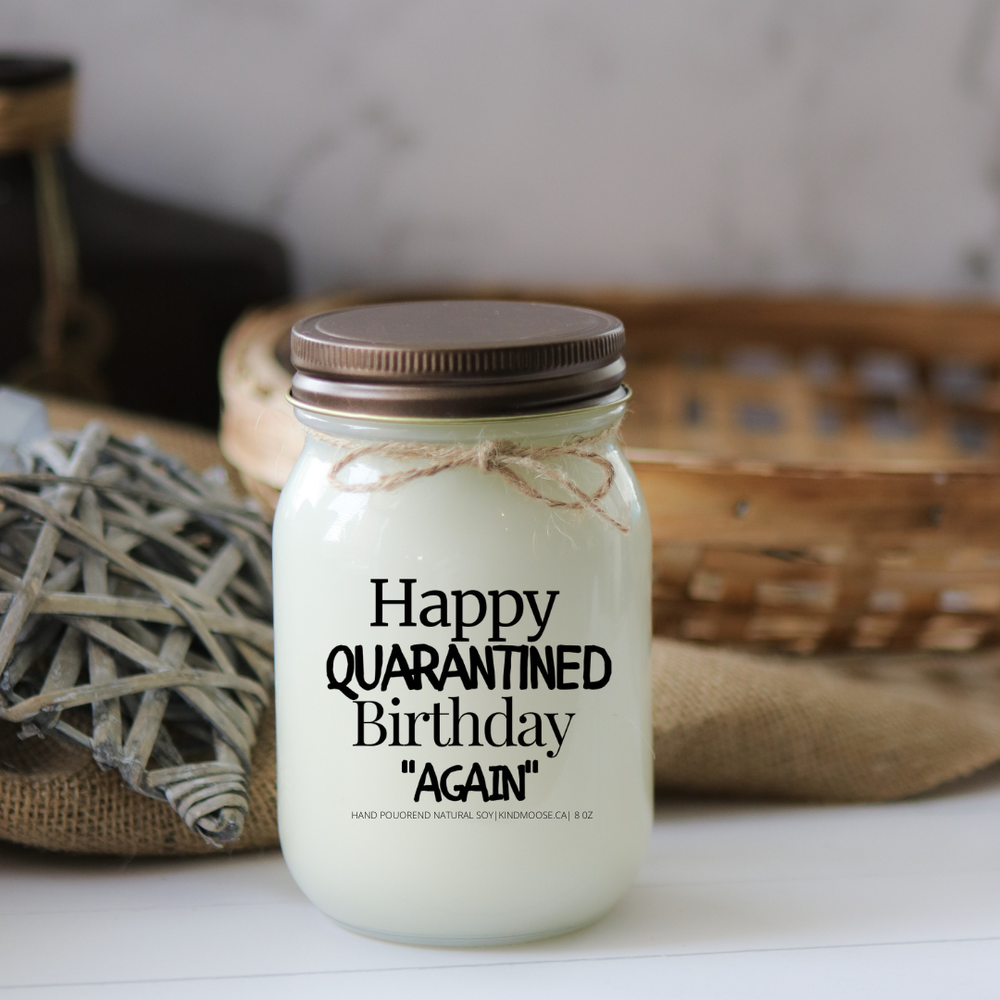 KINDMOOSE CANDLE CO 16 oz Candle Apple Pie / Distressed Bronze Happy Quarantined Birthday
