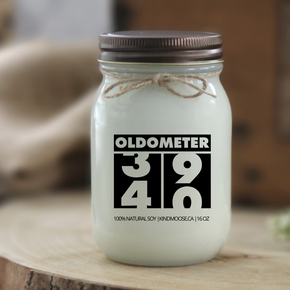 KINDMOOSE CANDLE CO 16 oz Candle Birthday Odometer, - Celebrating 40th, 50th , 60th, 80th & 90th Birthdays