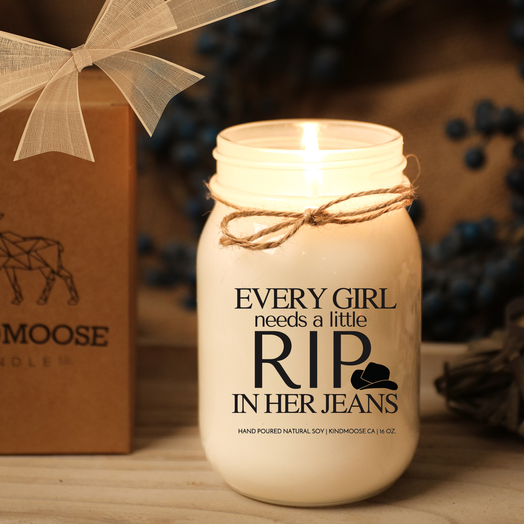 KINDMOOSE CANDLE CO 16 oz Candle Every Girl needs a little RIP in her Jeans Happy New Year! 2021.  What could Possibly Go Wrong?