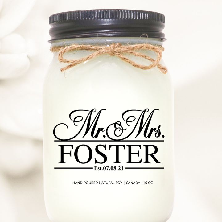 KINDMOOSE CANDLE CO 16 oz Candle Mr. & Mrs...... Customizable