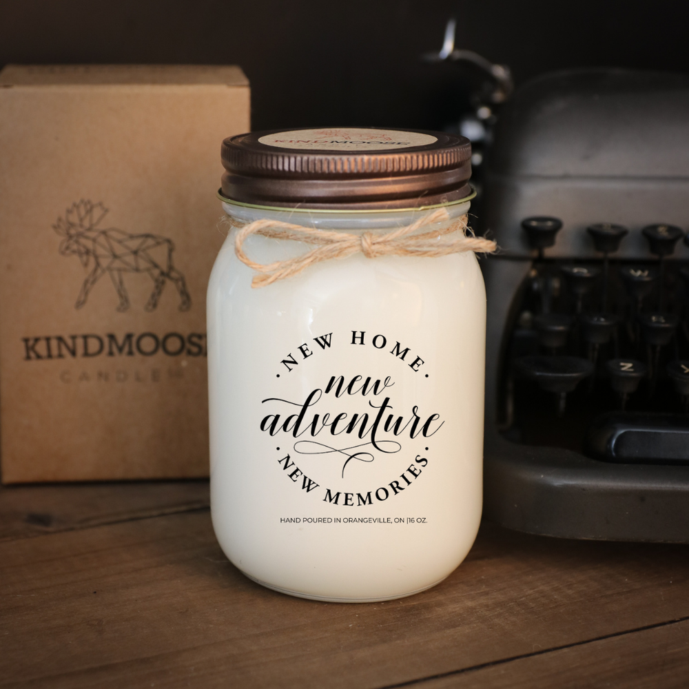 KINDMOOSE CANDLE CO 16 oz Candle New Home. New Adventure. New Memoires Happy New Home - New Home Gifts