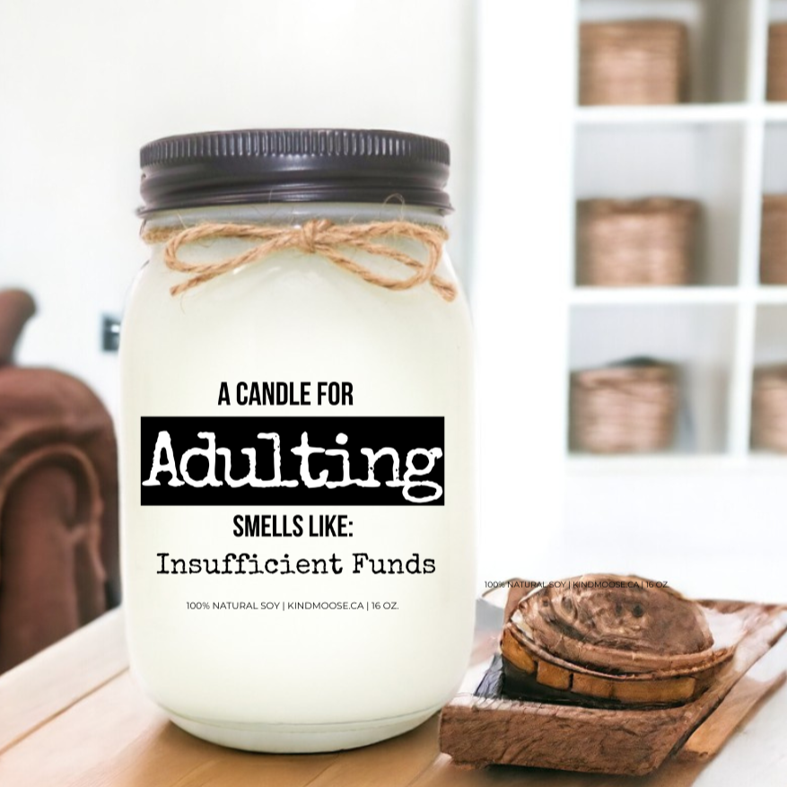 KINDMOOSE CANDLE CO 16 oz Candle Apple Pie / Black Adulting:  Infused with insufficient funds - Black Lid