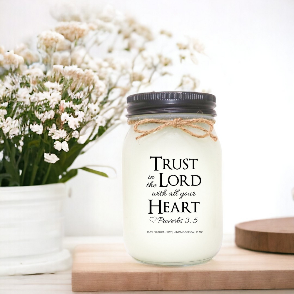 Religious Candle with religious quote - mason jar -black  lid