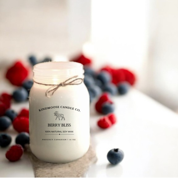 KINDMOOSE CANDLE CO Berry Bliss Natural Soy Candles - KINDMOOSE Candles 16 oz  Masonjar Candle