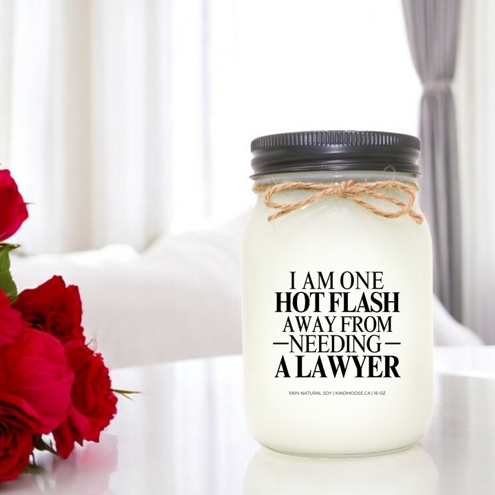 I AM ONE HOT FLASH AWAY FROM NEEDING A LAWYER - 16oz