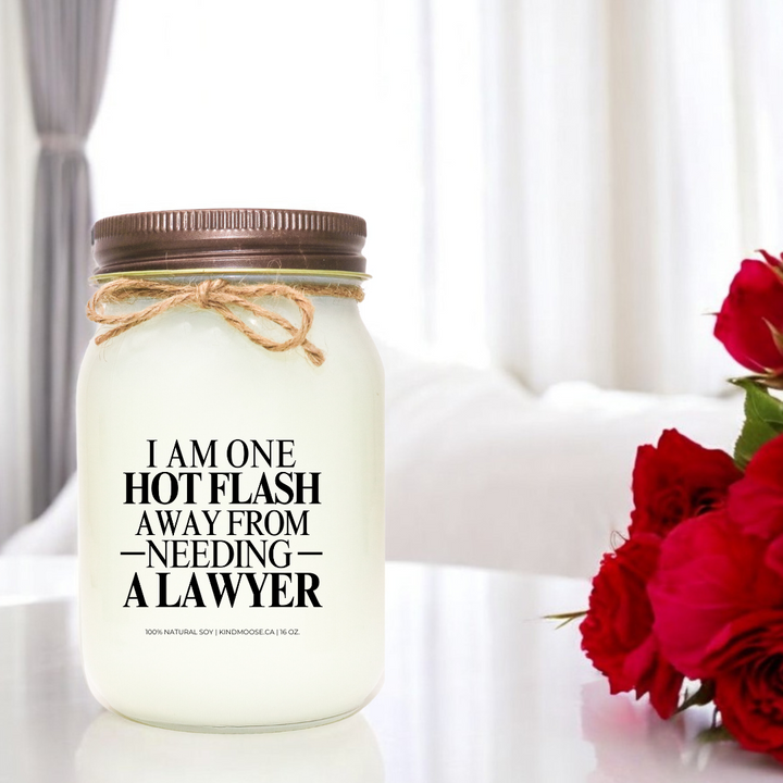 I AM ONE HOT FLASH AWAY FROM NEEDING A LAWYER - 16oz