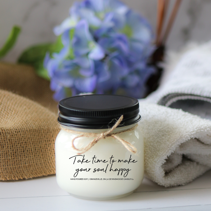 KINDMOOSE CANDLE CO 16 oz Candle Apple Harvest / 8 oz / Black Take time to make your soul happy 8 oz Soy Candles - The KINDMOOSE Candle Co. Inc.