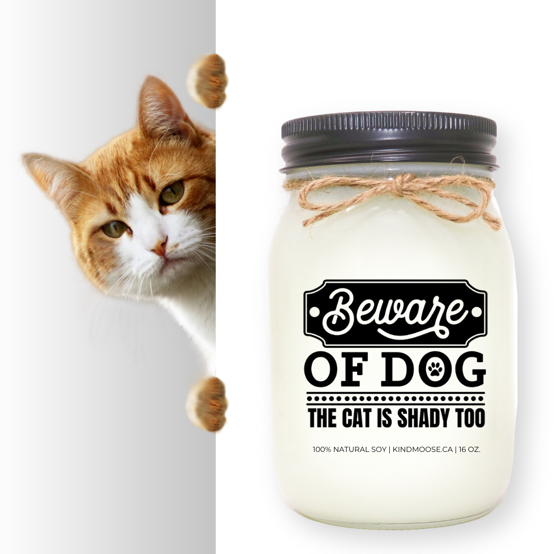 KINDMOOSE CANDLE CO 16 oz Candle BEWARE OF DOG - the cat is shady too  It's Not Drinking Alone if the Dog is Home Soy Candles Orangeville, Ontario
