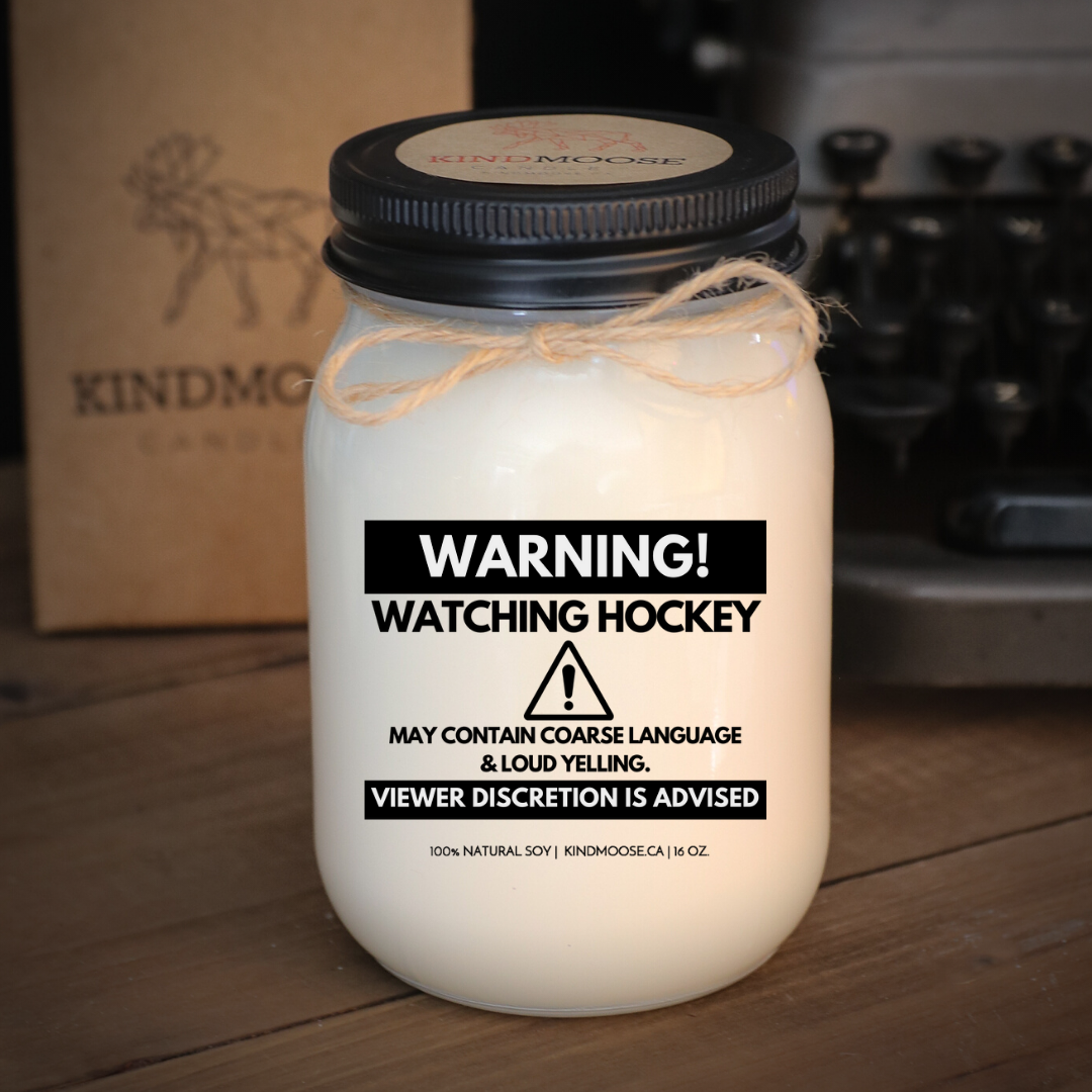 KINDMOOSE CANDLE CO 16 oz Candle Black / Apple Pie WARNING - Watching Hockey May Contain Coarse Language