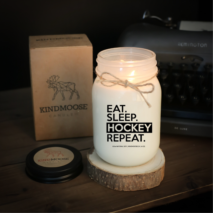 KINDMOOSE CANDLE CO 16 oz Candle Eat - Sleep - HOCKEY - Repeat