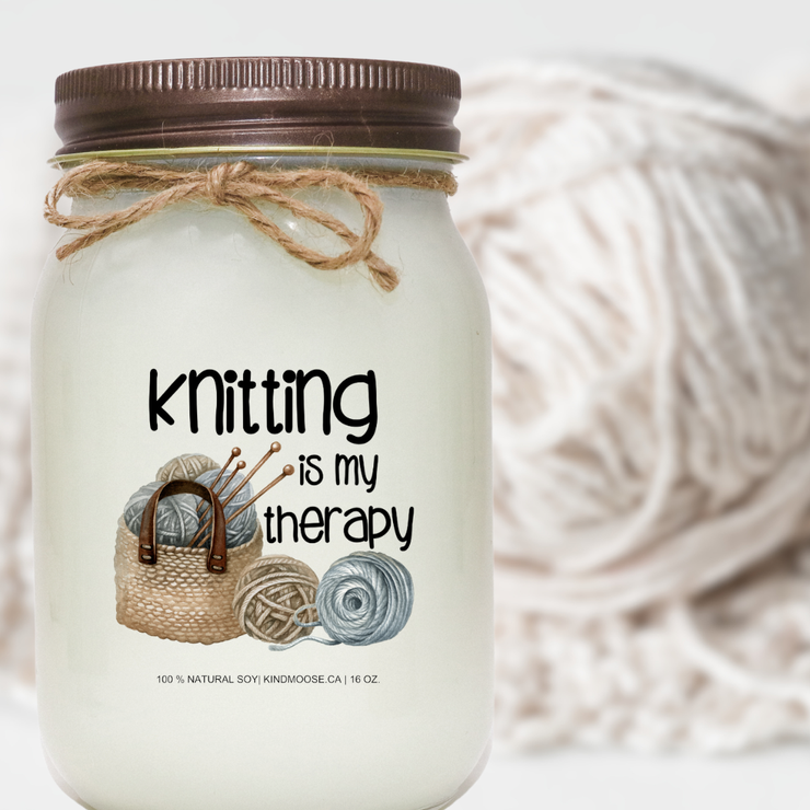 KINDMOOSE CANDLE CO 16 oz Candle Knitting Is My Therapy I Love You Grandma, Soy Candles hand poured in Orangeville, Ontario Canada