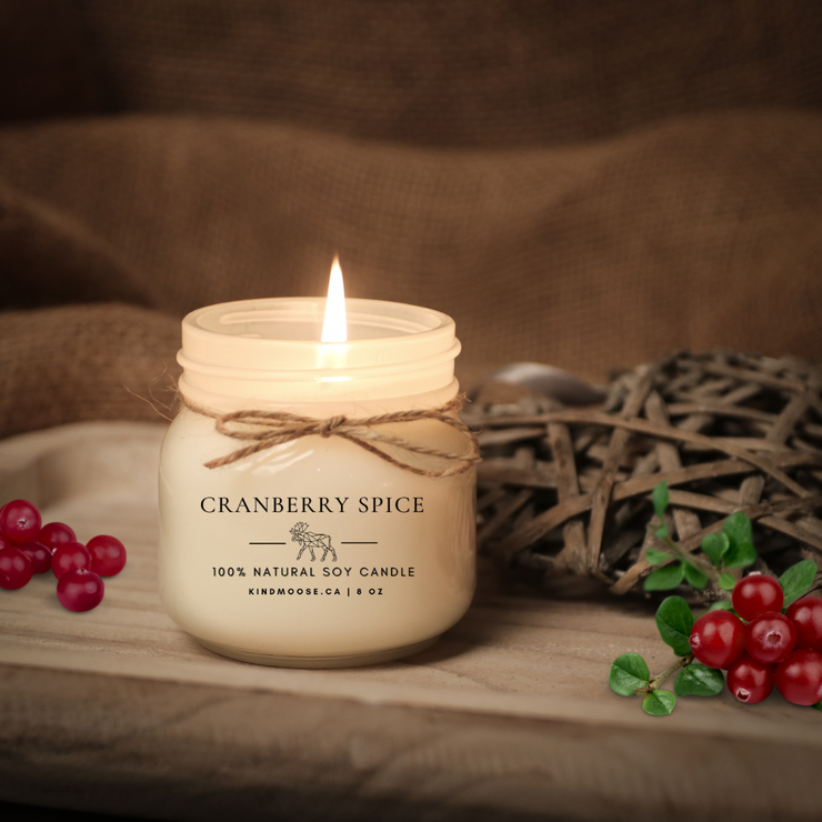 KINDMOOSE CANDLE CO CRANBERRY SPICe (8oz) CRANBERRY SPICE SOY CANDLES - 100% Natural Soy