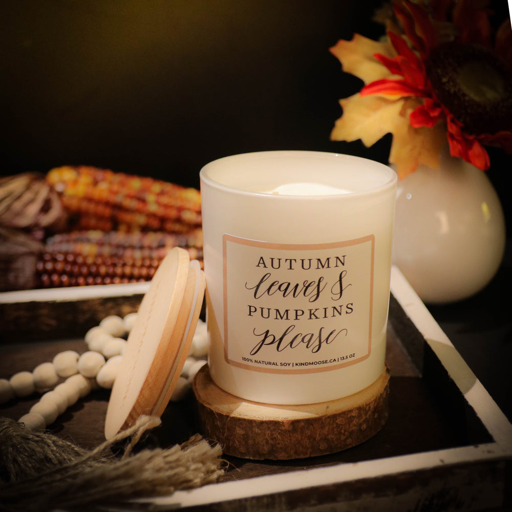 KINDMOOSE CANDLE CO Double Wick Candles Autumn leaves & Pumpkin please