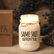 KINDMOOSE CANDLE CO 16 oz Candle Apple Harvest / Distressed Bronze Same Sh*t - Different Year 12 New Chapters, 365 New Pages, Inspirational Soy Candles, made in Canada