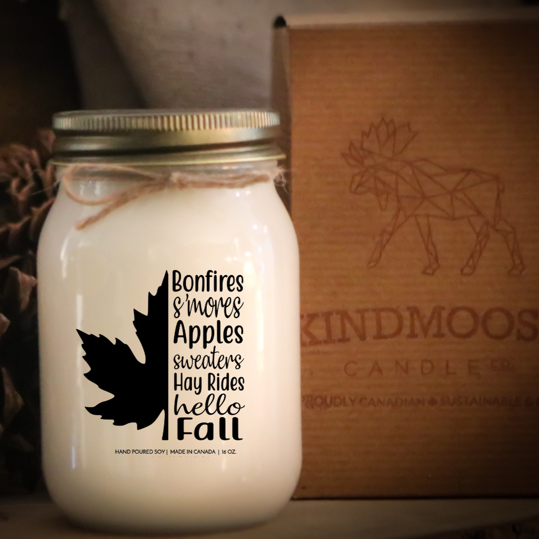 KINDMOOSE CANDLE CO 16 oz Candle Apple Pie / Antique Gold Bonfires, S'mores, Apples Sweaters, Hay Rides, Hello Fall Bonfires, S'mores, Apples Sweaters, Hay Rides, Hello Fall, Fall Soy Candles, Made In Orangeville, Ontario