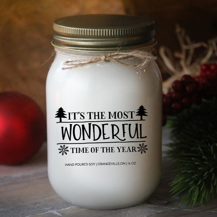 KINDMOOSE CANDLE CO 16 oz Candle Apple Pie / Antique Gold It's the Most Wonderful Time of the Year Christmas Candles - KINDMOOSE Candle Co.