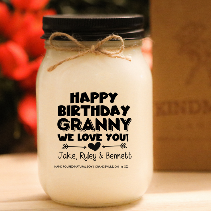 KINDMOOSE CANDLE CO 16 oz Candle Apple Pie / Black Happy Birthday Grandma / Nana / Aunt - Customized