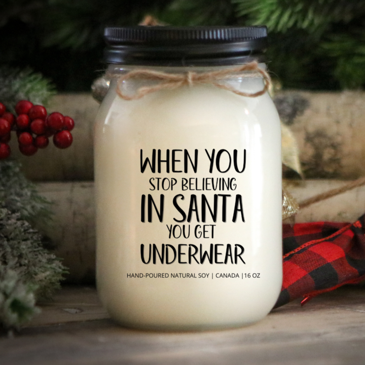 KINDMOOSE CANDLE CO 16 oz Candle Apple Pie / Black When You Stop Believing in Santa you get underwear Best Christmas Candles Canada