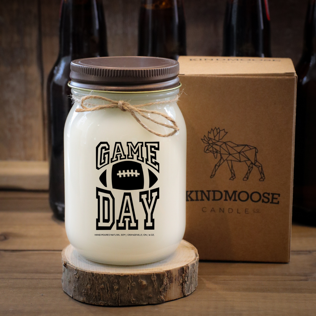 KINDMOOSE CANDLE CO 16 oz Candle Apple Pie / Distressed Bronze Game Day (Football) Game Day (Football) Soy Candles, 100 % Natural Soy, Made in Canada