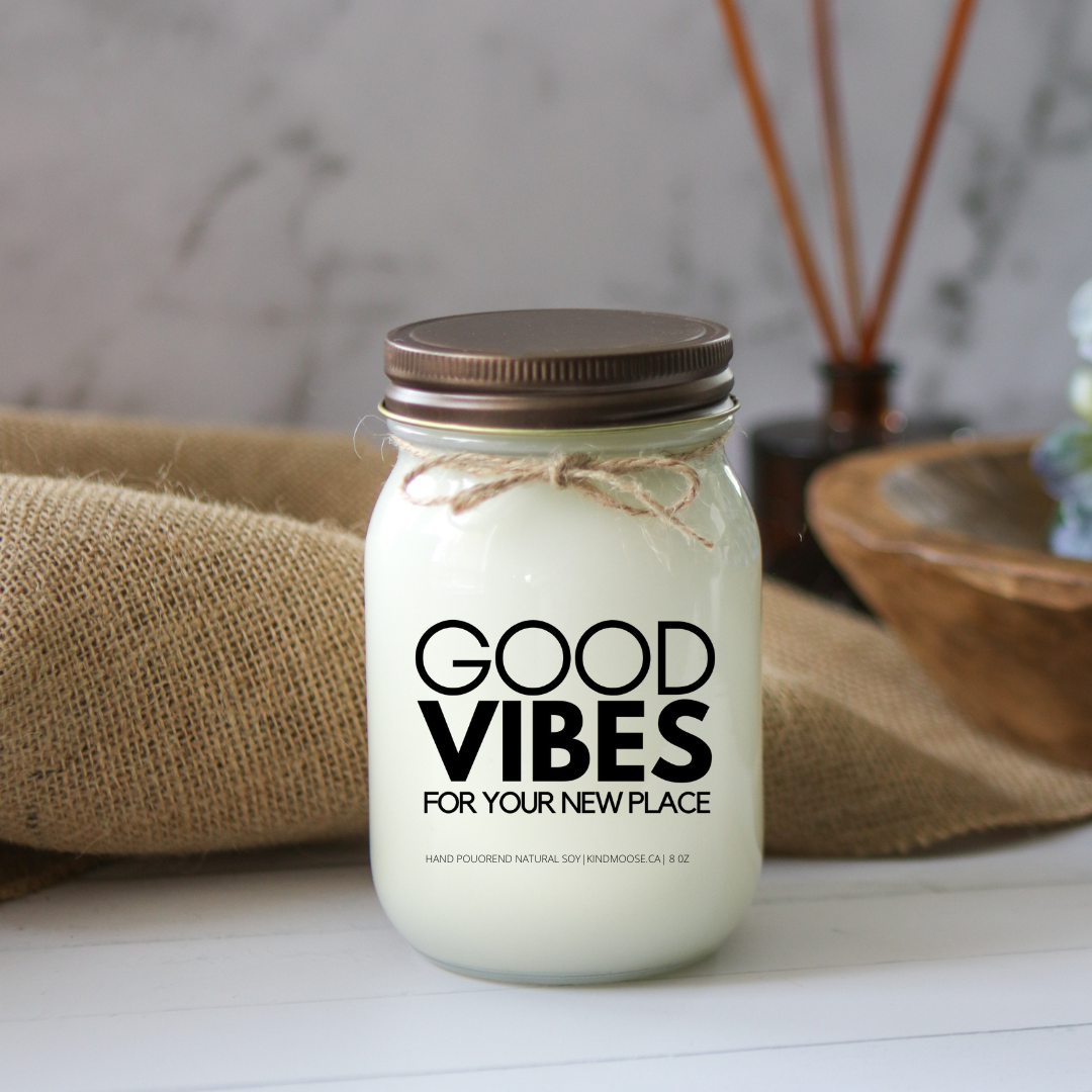 KINDMOOSE CANDLE CO 16 oz Candle Apple Pie / Distressed Bronze Good Vibes For Your New Place Good Vibes For Your New Place, Soy Candles Made in Canada