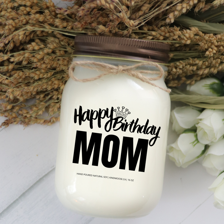 KINDMOOSE CANDLE CO 16 oz Candle Apple Pie / Distressed Bronze Happy Birthday Mom