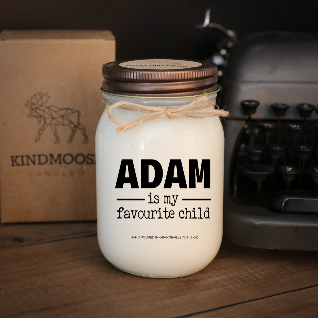 KINDMOOSE CANDLE CO 16 oz Candle Apple Pie / Distressed Bronze My favourite Child ( Customized) I Love You Grandma, Soy Candles hand poured in Orangeville, Ontario Canada