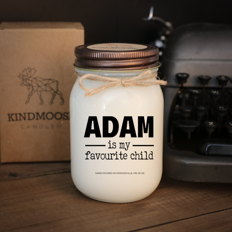KINDMOOSE CANDLE CO 16 oz Candle Apple Pie / Distressed Bronze My favourite Child ( Customized) I Love You Grandma, Soy Candles hand poured in Orangeville, Ontario Canada