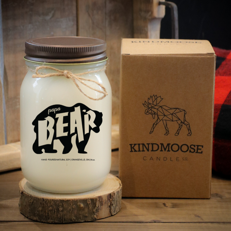 KINDMOOSE CANDLE CO 16 oz Candle Apple Pie / Distressed Bronze Papa Bear Soy Candles For Dad