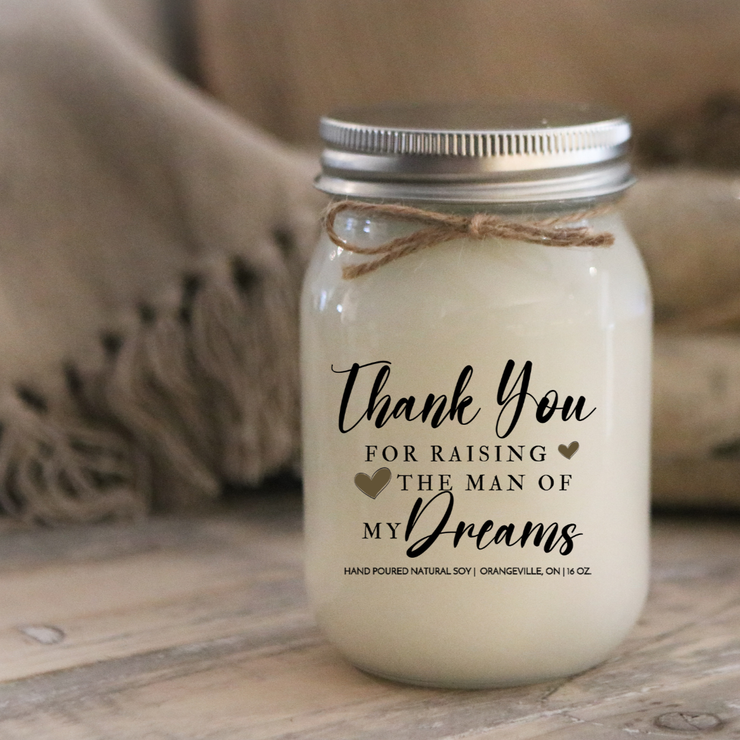 KINDMOOSE CANDLE CO 16 oz Candle Apple Pie / Silver Thank You for raising the Man of my Dreams