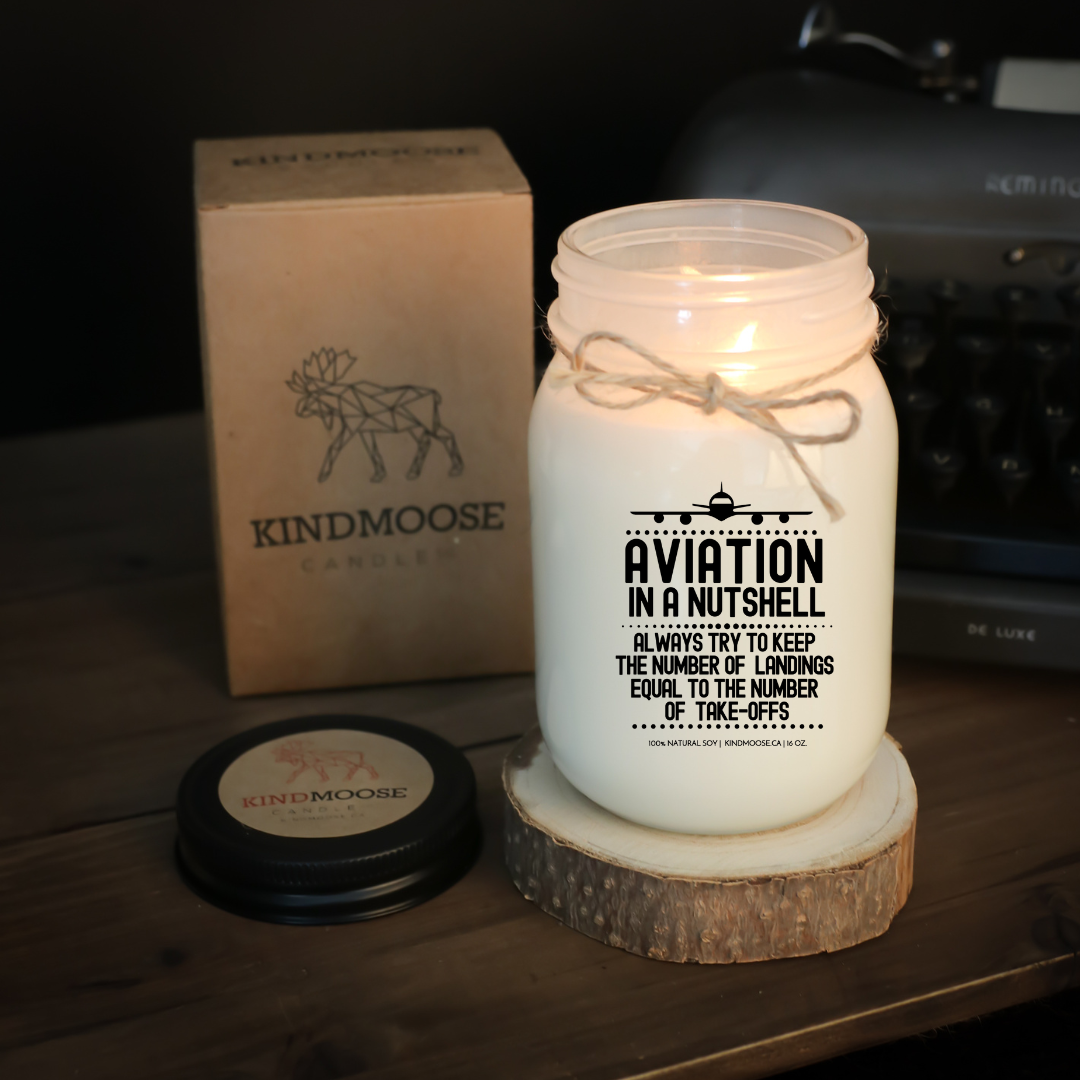 KINDMOOSE CANDLE CO 16 oz Candle Aviation in a Nut Shell Aviation Candles for Pilots - Aviation in a Nutshell Soy Candles