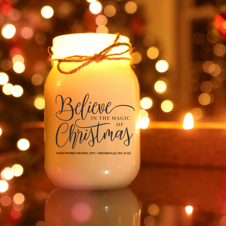 KINDMOOSE CANDLE CO 16 oz Candle Believe In the Magic of Christmas Believe In the Magic of Christmas, Hand poured Soy Candles Orangeville, Ontario
