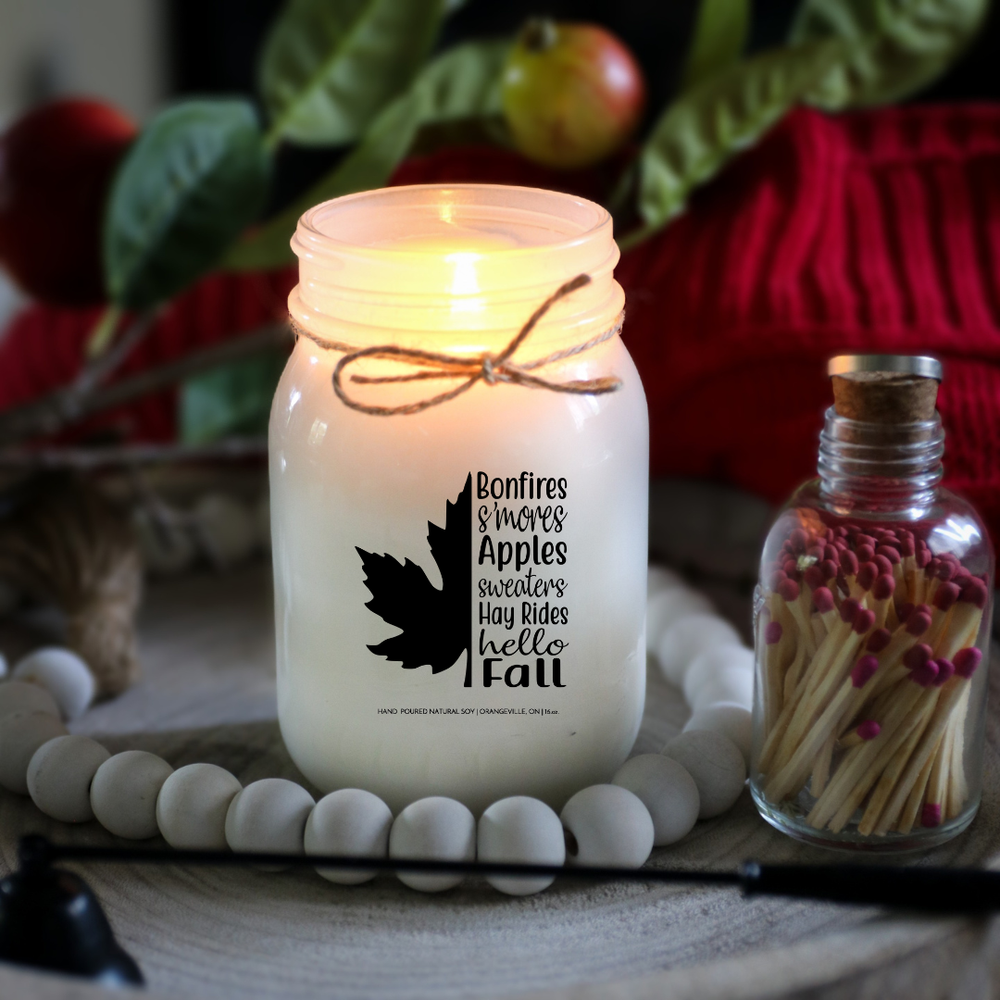 KINDMOOSE CANDLE CO 16 oz Candle Bonfires, S'mores, Apples Sweaters, Hay Rides, Hello Fall Bonfires, S'mores, Apples Sweaters, Hay Rides, Hello Fall, Fall Soy Candles, Made In Orangeville, Ontario