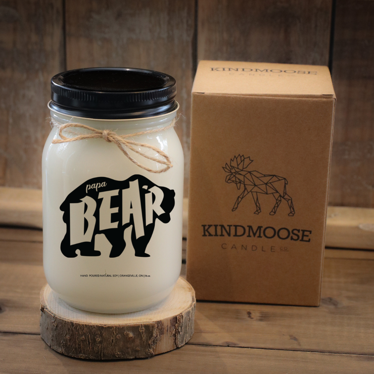 KINDMOOSE CANDLE CO 16 oz Candle Caramel Coffee / Black Papa Bear Soy Candles For Dad