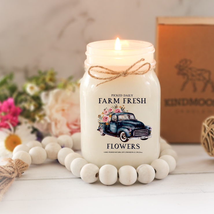 KINDMOOSE CANDLE CO 16 oz Candle Farm Fresh Flowers I Love My Grandma, Soy Candles hand poured in Orangeville, Ontario Canada