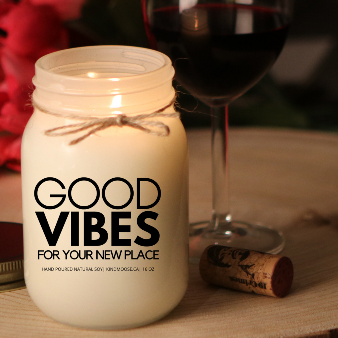 KINDMOOSE CANDLE CO 16 oz Candle Good Vibes For Your New Place Good Vibes For Your New Place, Soy Candles Made in Canada