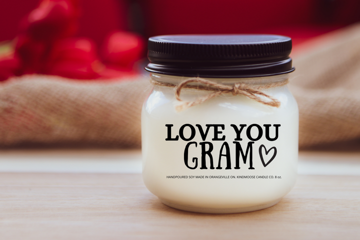 KINDMOOSE CANDLE CO 16 oz Candle Gram / Apple Pie / Distressed Bronze Love You Grandma |Nonna| Nanny| Gramm | Oma etc. Mother's Day Candles for Your Grandmother, Customized.