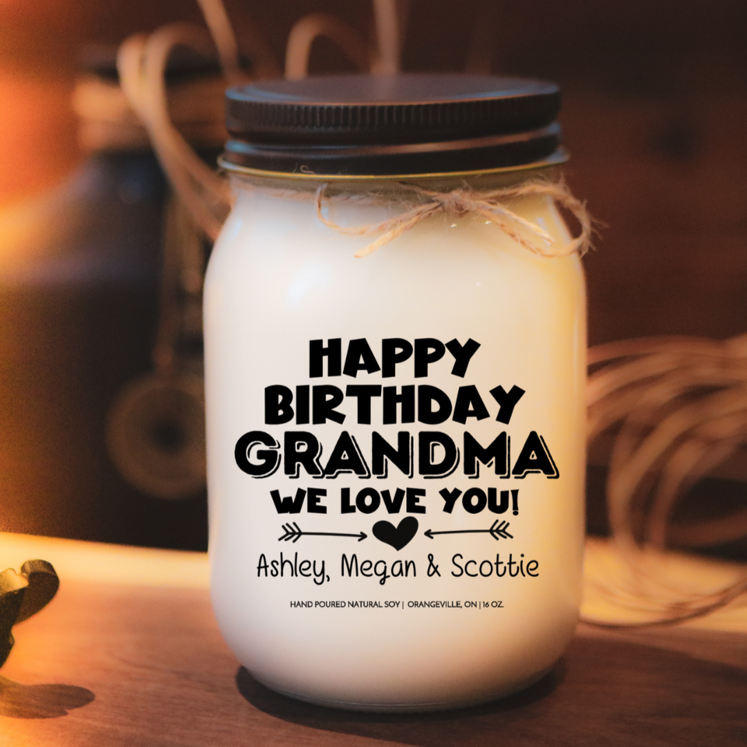 KINDMOOSE CANDLE CO 16 oz Candle Happy Birthday Grandma / Nana / Aunt - Customized