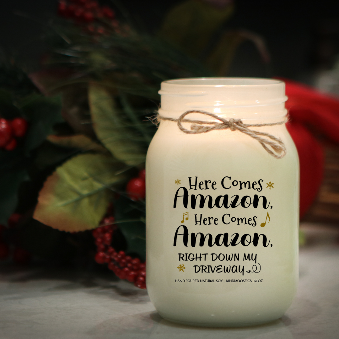 KINDMOOSE CANDLE CO 16 oz Candle Here Comes Amazon Right Down My Driveway Baby It's Cold Outside -Soy Candles Orangeville, Ontario