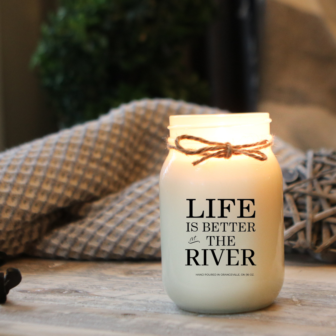 KINDMOOSE CANDLE CO 16 oz Candle Life is Better at the River