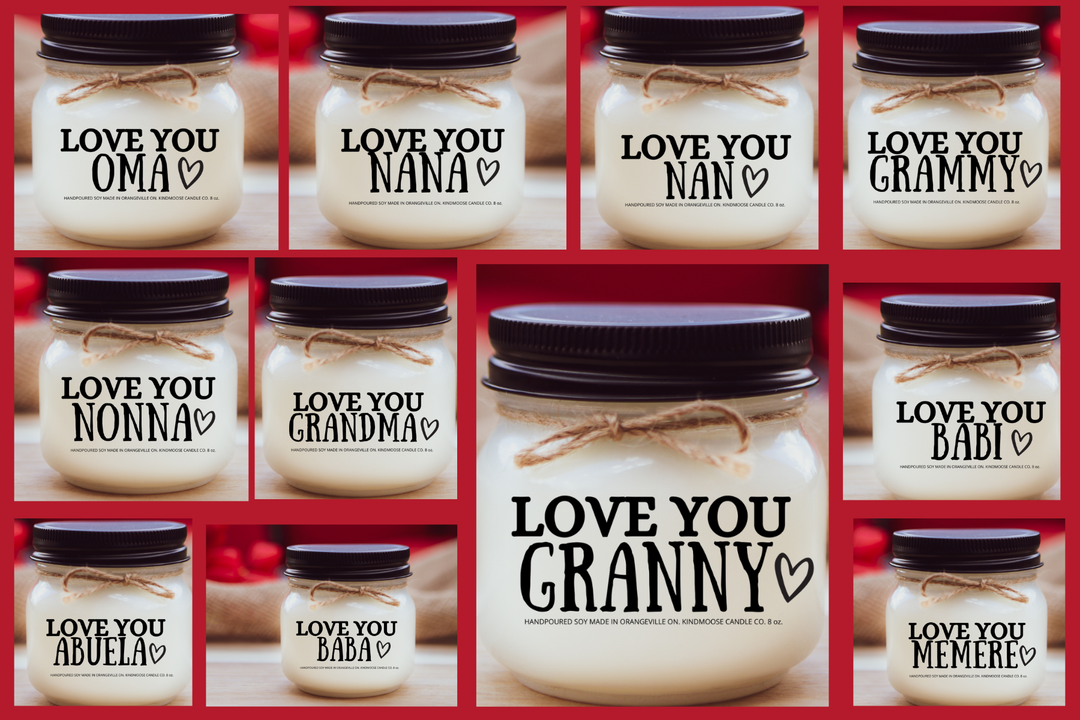 KINDMOOSE CANDLE CO 16 oz Candle Love You Grandma |Nonna| Nanny| Gramm | Oma etc. Mother's Day Candles for Your Grandmother, Customized.