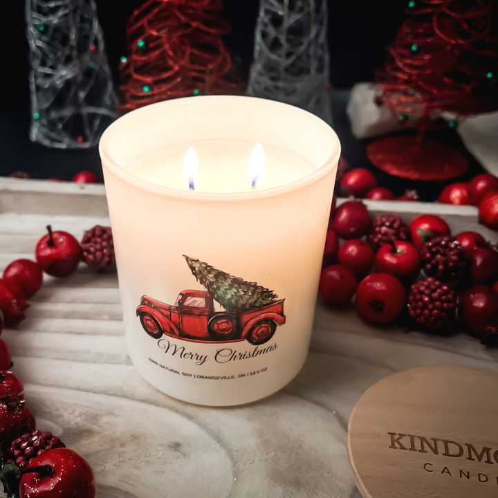 KINDMOOSE CANDLE CO 16 oz Candle Mistletoe CHRISTMAS TRUCK - Double Wick Christmas Tree Truck, Soy Candles 100% Natural Soy Candles