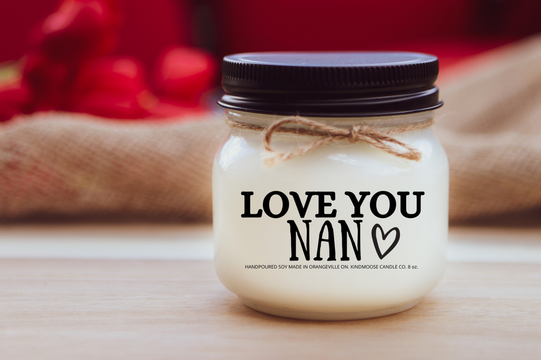 KINDMOOSE CANDLE CO 16 oz Candle Nan / Apple Pie / Distressed Bronze Love You Grandma |Nonna| Nanny| Gramm | Oma etc. Mother's Day Candles for Your Grandmother, Customized.