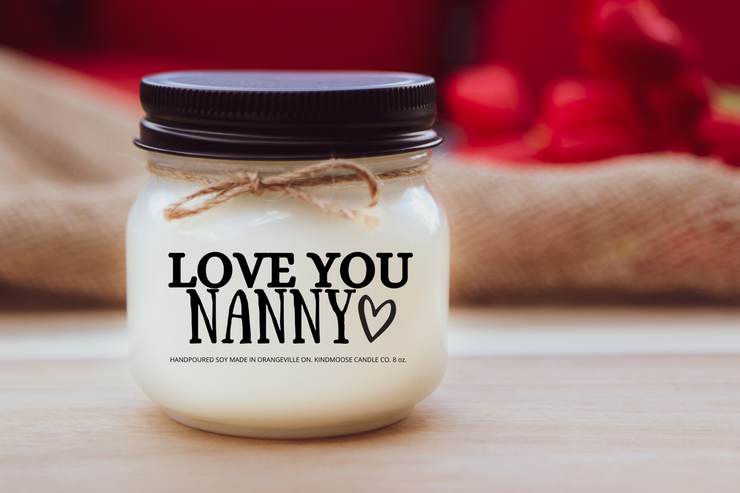 KINDMOOSE CANDLE CO 16 oz Candle Nanny / Apple Pie / Distressed Bronze Love You Grandma |Nonna| Nanny| Gramm | Oma etc. Mother's Day Candles for Your Grandmother, Customized.