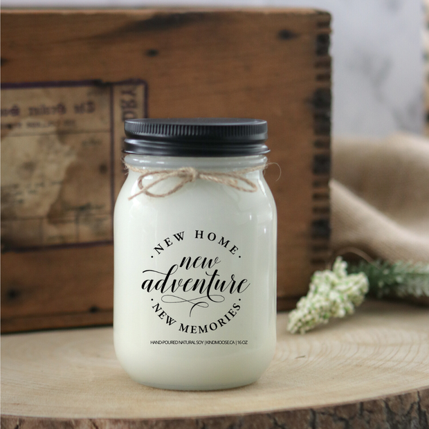 KINDMOOSE CANDLE CO 16 oz Candle New Home. New Adventure. New Memoires Happy New Home - New Home Gifts 