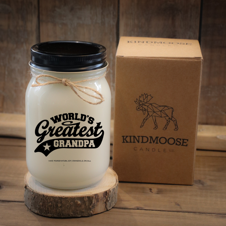 KINDMOOSE CANDLE CO 16 oz Candle Roasted Espresso / Black World's Greatest Grandpa Best Dad Ever - Soy Candles, Hand poured in Orangeville, Ontario